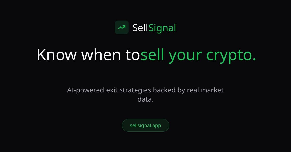 The SellSignal social card: the wordmark and 'Know when to sell your crypto.'